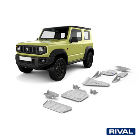 Juego de protecciones (Barras de dirección, Caja de cambios, Caja de transferencia, Depósito de combustible, Brazos delanteros, Brazos traseros, Brazos longitudinales) Suzuki Jimny 2018-; 1,5 l. / gasolina